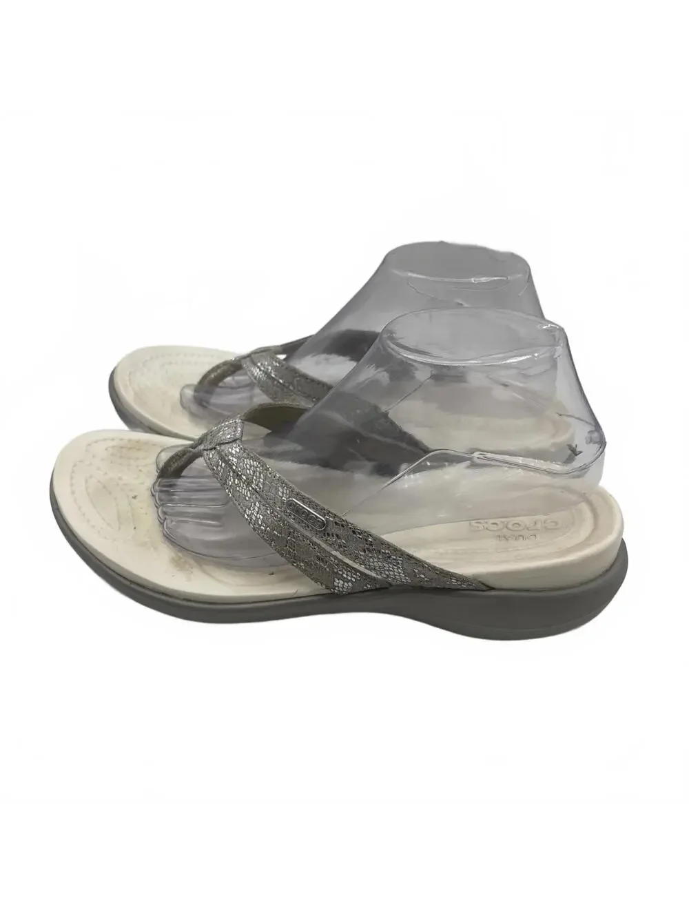 Crocs Capri V Strappy Flip Flops White Silver Shimmer Sandals Women's Size 10